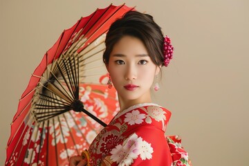 Fototapeta premium Cultural Charm: Portrait of a Young Japanese Geisha