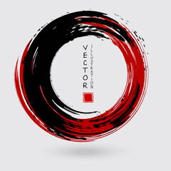 Black and red ink round stroke on white background.