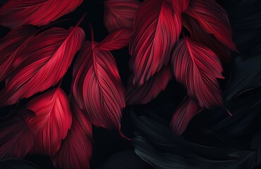 Elegant display of red and dark leaves: a beautiful contrast for backgrounds and wallpapers