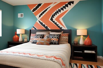 Stunning Tribal Print Bedroom Tied with Stucco Wall Color Splash