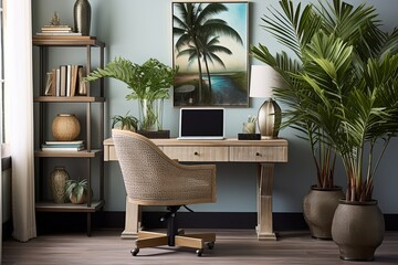 Tropical Plant Paradise: Coastal Office Decors with Palm Leaf Accents
