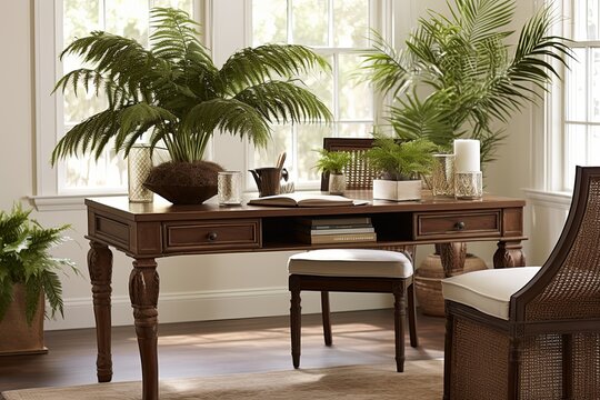 Fern-inspired Classic Elegance: Tropical Plant Home Office Decor Accents