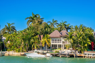 Architecture along the south canal of Miami in Florida, USA