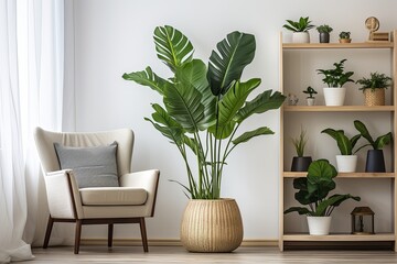 Tropical Plant Paradise: Monstera Corners as Laminate Floor Decors for Home Office - obrazy, fototapety, plakaty