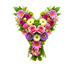Floral Alphabet Letter Y, flowers bouquet isolated on transparent background