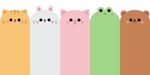 Cute cat kitten kitty, rabbit bunny hare, bear, pig, frog standing. Cute face icon set. Paper sticker. Cartoon kawaii animal character. Funny baby. Contour line doodle. Flat design. White background - 747115975