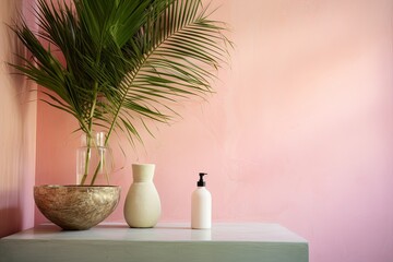 Fototapeta na wymiar Pastel Paradise: Tropical Bathroom Inspirations with Stucco Wall Texture
