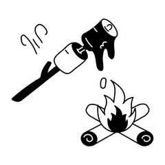 Premium glyph icon depicting roasting marshmallows 