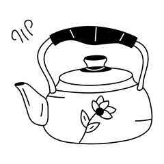 Easy to edit doodle icon of kettle 