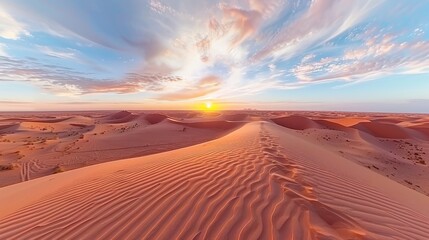 Majestic sahara desert panorama at sunset with golden sand dunes   captivating banner image - Powered by Adobe