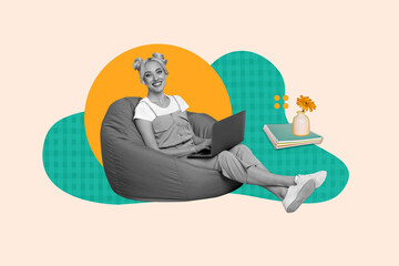 Creative collage poster body fragments laptop online earnings trading golden bitcoins transfer remote wireless finance money