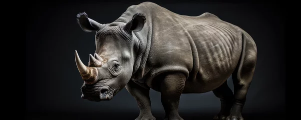 Foto op Plexiglas African huge rhino on black background © Michal