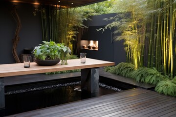 Zen Garden Design: Minimalist Water Fountain and Bamboo Patio Ideas
