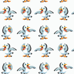 Vector pattern Seagull screaming, bright, sea bird, cartoon