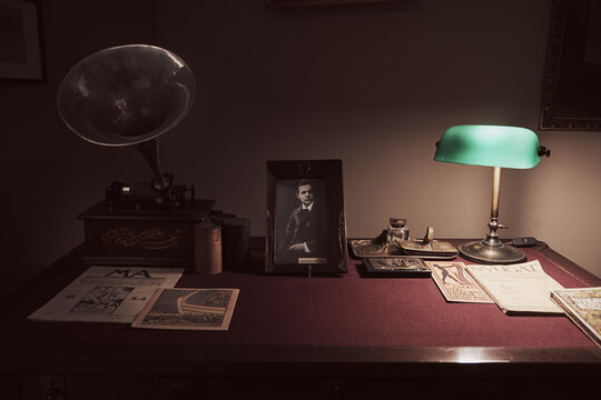 29 November 2023 Hungary - Bela Bartok's desk at the National Museum of Budapest commemorates the Hungarian composer's legacy.