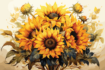 Sunflower watercolor painting vector ilustration