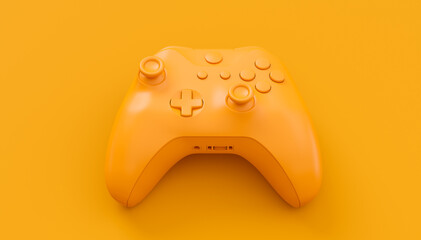 Video game joystick or gamepad in plain monochrome yellow color background © Vasyl Onyskiv