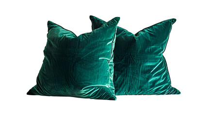  Two sumptuous emerald green velvet cushions, Transparent background