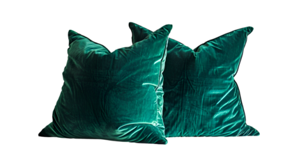  Two sumptuous emerald green velvet cushions, Transparent background