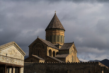 Svetitskhoveli Cathedral in north of Tbilisi, tourism in Georgia, sightseeing