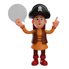  3D illustration. 3D Pirate Cartoon Character Design with a sweet smile. holding paper in hand. showed a confused expression. 3D Cartoon Character