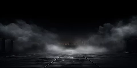 Fototapeten Dark street, night smog and smoke. Dark background of the night city, ray of light in the dark. Gloomy dark background. © iqra