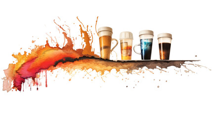 Realistic set of isolated coffee splashes, liquid sprays, coffee beans, and ceramic elements on a transparent background