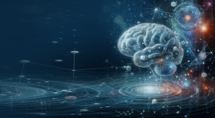 Fototapeta premium Brain health technology. Futuristic brain technology wallpaper background.