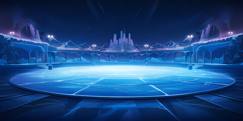 Night ice rink. Winter background with blue lights
