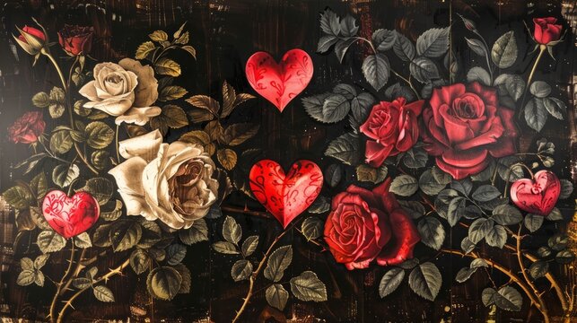 Valentine's Day love with hearts and roses