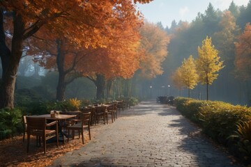 Naklejka premium Fall Foliage: Tranquil Pathway