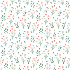 Floral seamless pattern in flat design. Cute vector illustration with flowers and leaves.
