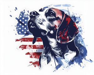 Beagle Dog with American Flag in Graphic Design Art, 4th july, independence day, Svg Vector File for Dog Lover on USA Flag