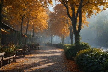 Naklejka premium Fall Foliage: Tranquil Pathway