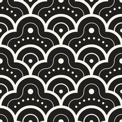Vector seamless pattern. Repeating geometric elements. Stylish monochrome background design. - 747127120