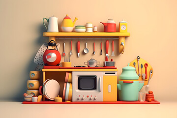 3d rendering of kitchen elements