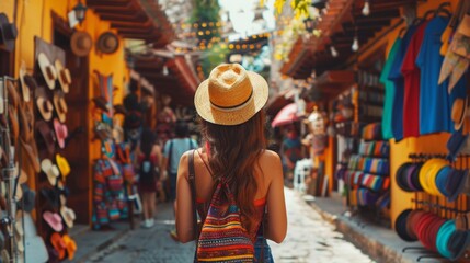 Tourist Exploring Traditional Market, Great for Travel Blogs and Cultural Experiences Articles