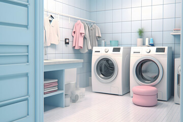 3d rendering of Laundry Room elements - obrazy, fototapety, plakaty
