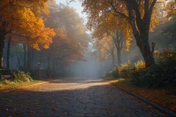 Fototapeta premium Fall Foliage: Tranquil Pathway