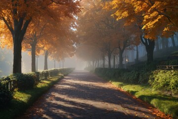 Naklejka premium Fall Foliage: Tranquil Pathway
