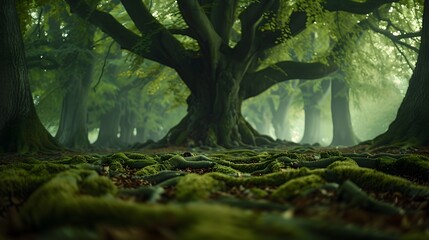 Hyper-Detailed Rainy Forest with Mossy Trees