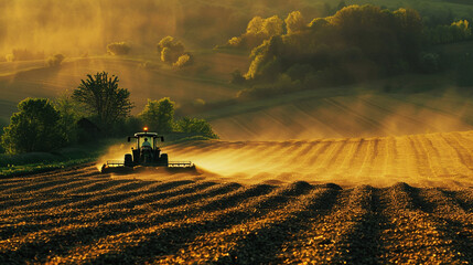 A picture of a farmer plowing the soil and spreading fertilizer to continue farming. Ai generate.