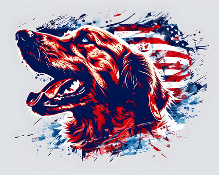 Golden Retriever with American Flag Watercolor Illustration, 4th july, independence day, Svg Vector File for Dog Lover on USA Flag