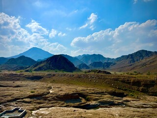 landscape with blue sky and mountains