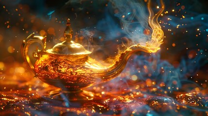 Magic Lamp with Swirling Colors and Smoke Abstract Fantasy Wallpaper - obrazy, fototapety, plakaty