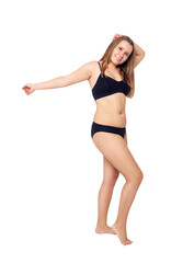 Confident woman with overweight natural body posing.