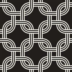 Vector seamless pattern. Repeating geometric elements. Stylish monochrome background design. - 747129318
