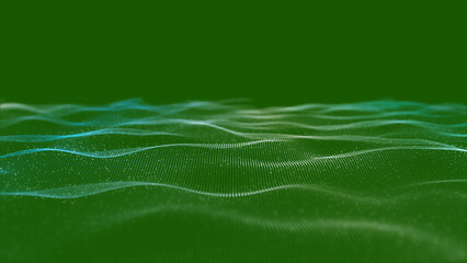 	
Abstract glowing digital cyber wave made of particles and dots moves on a blue background, big data	
