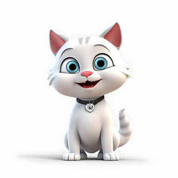 realistic 3d cartoon of cat with white background