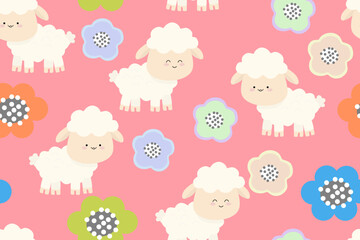 seamless pattern with sheep and flower